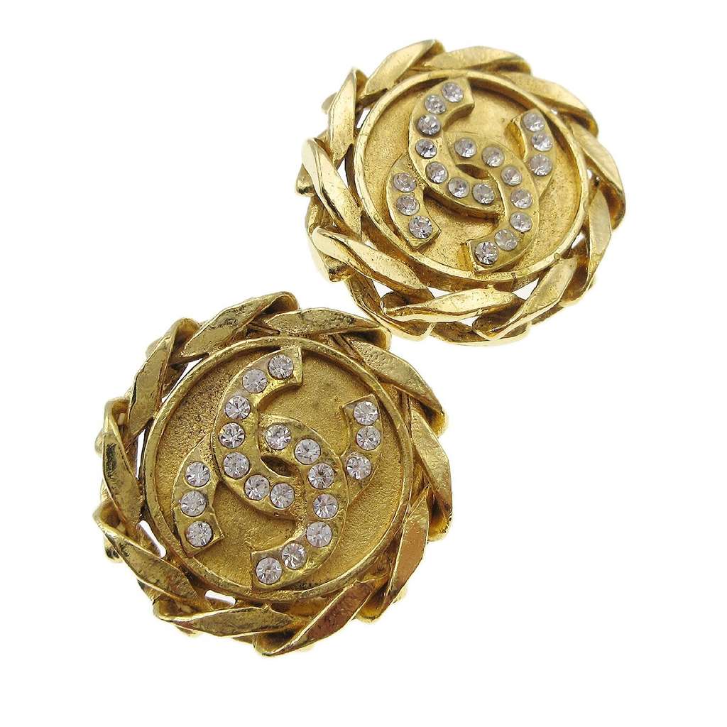 Chanel CC Button Clip-On Earrings Gold Good condition - Back View