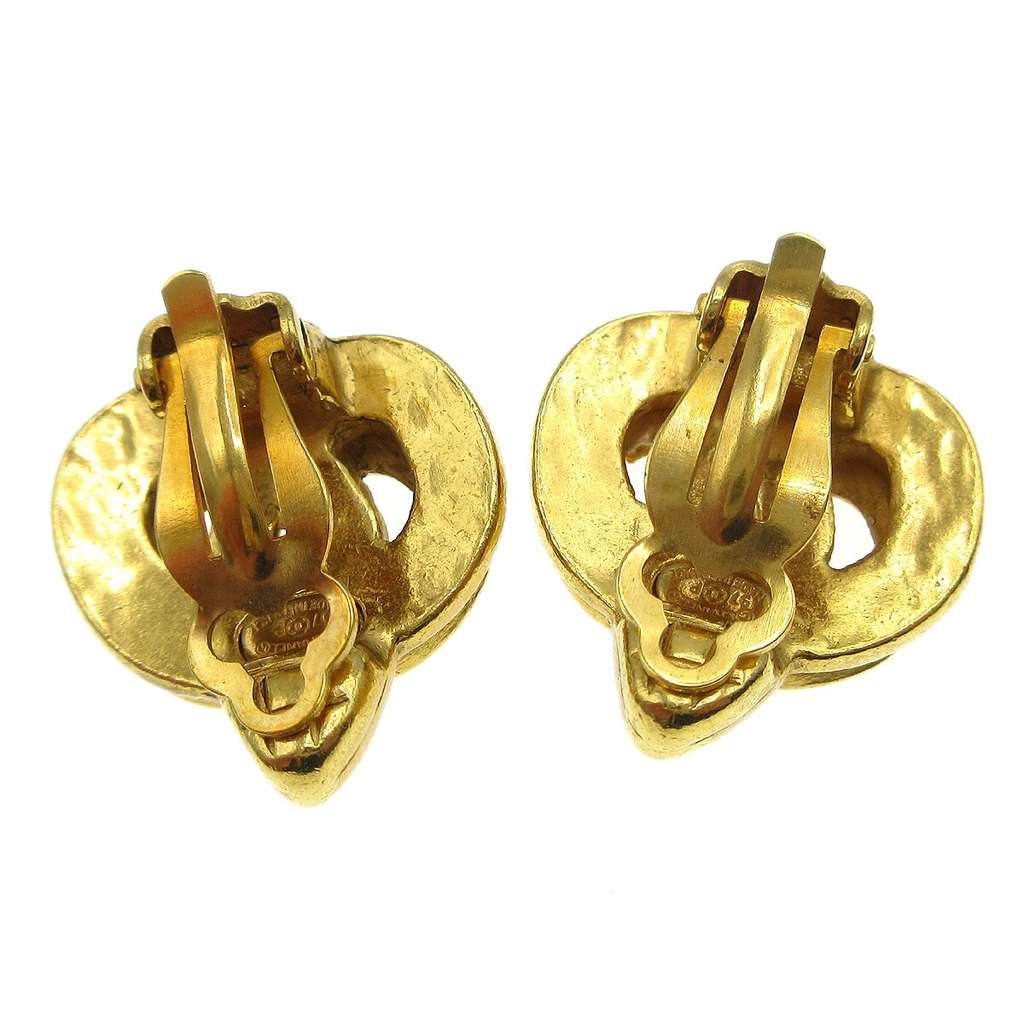 Chanel Vintage CC Heart Clip-On Earrings Gold Good condition - Back View