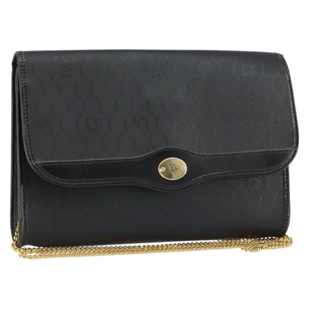Dior Vintage Honeycomb Flap Crossbody Bag Black Canvas Good - Front View