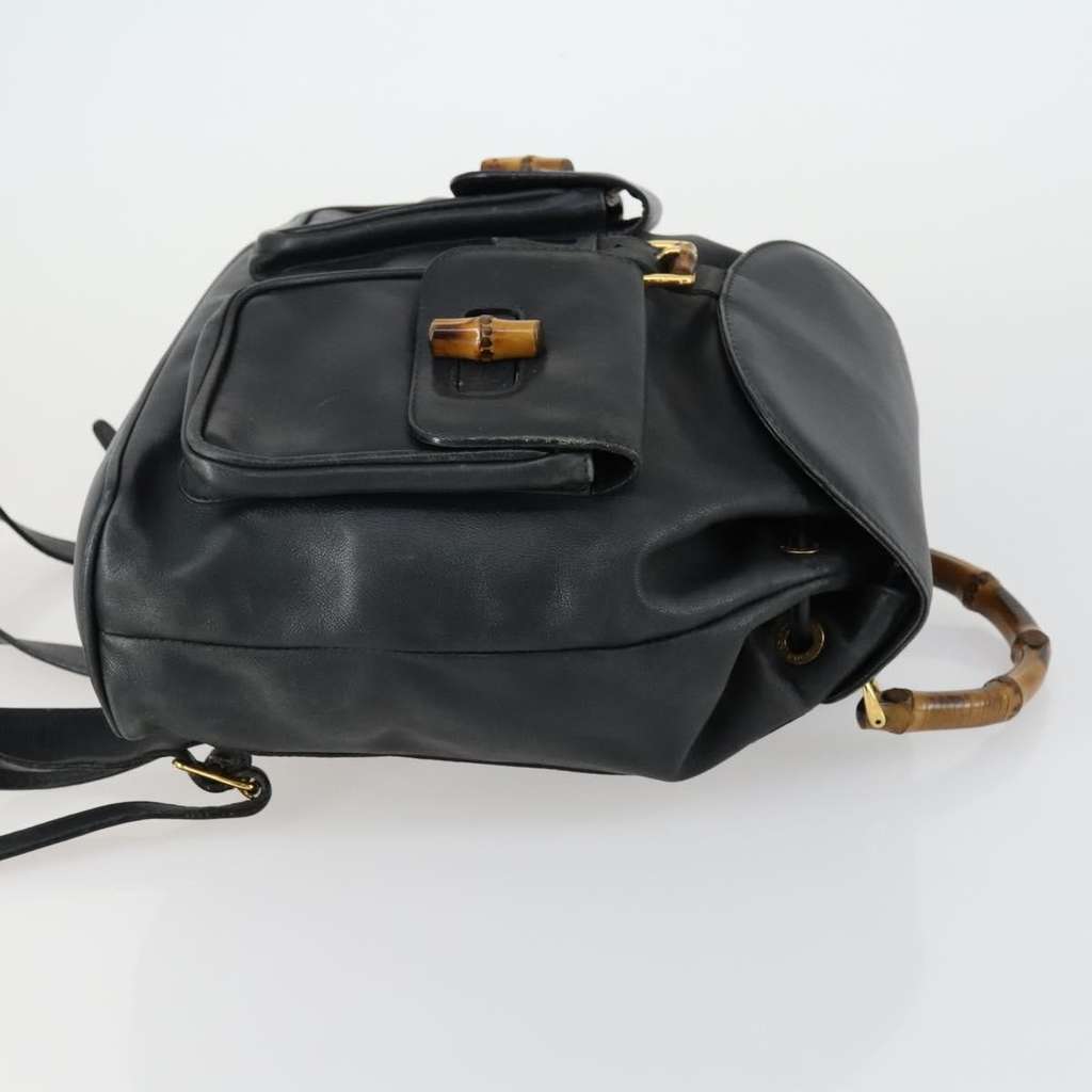 Gucci Vintage Bamboo Backpack Black Leather Good condition - Inside View