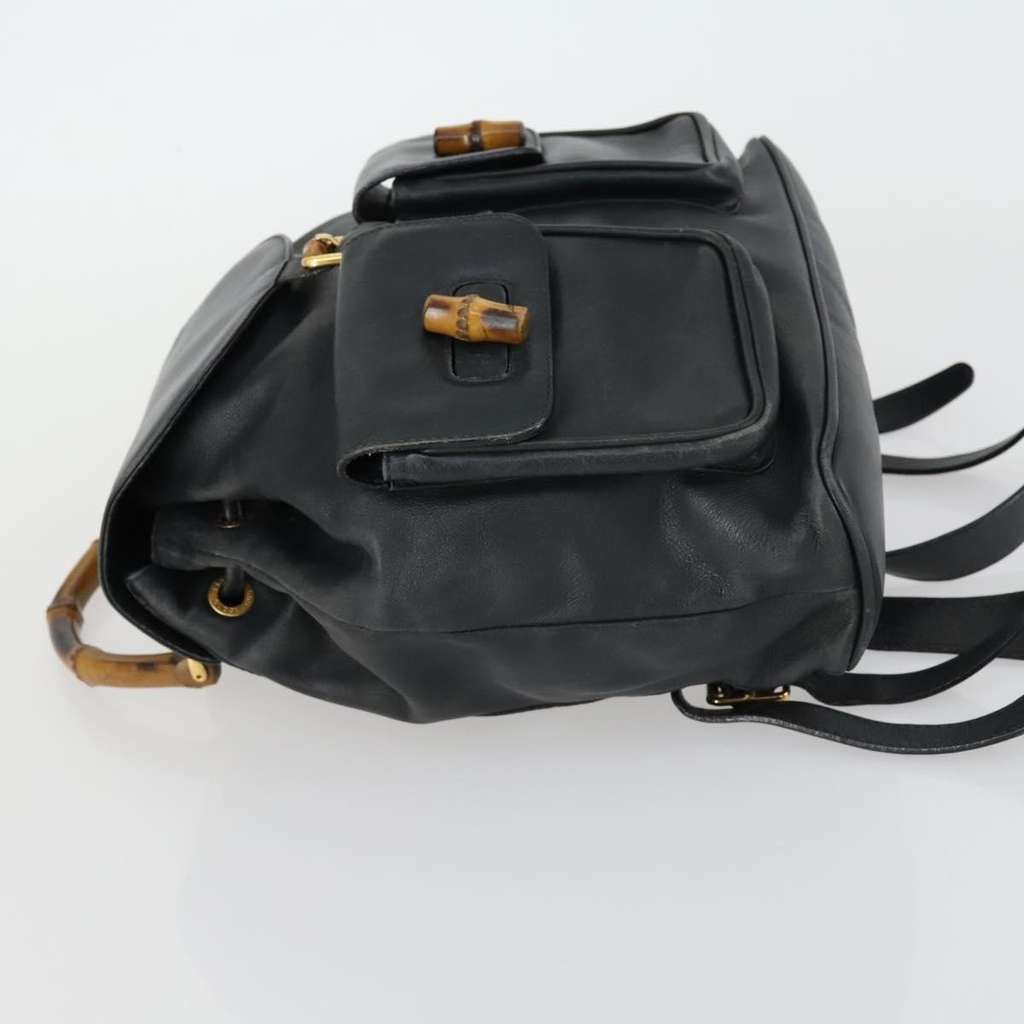 Gucci Vintage Bamboo Backpack Black Leather Good condition - Model View
