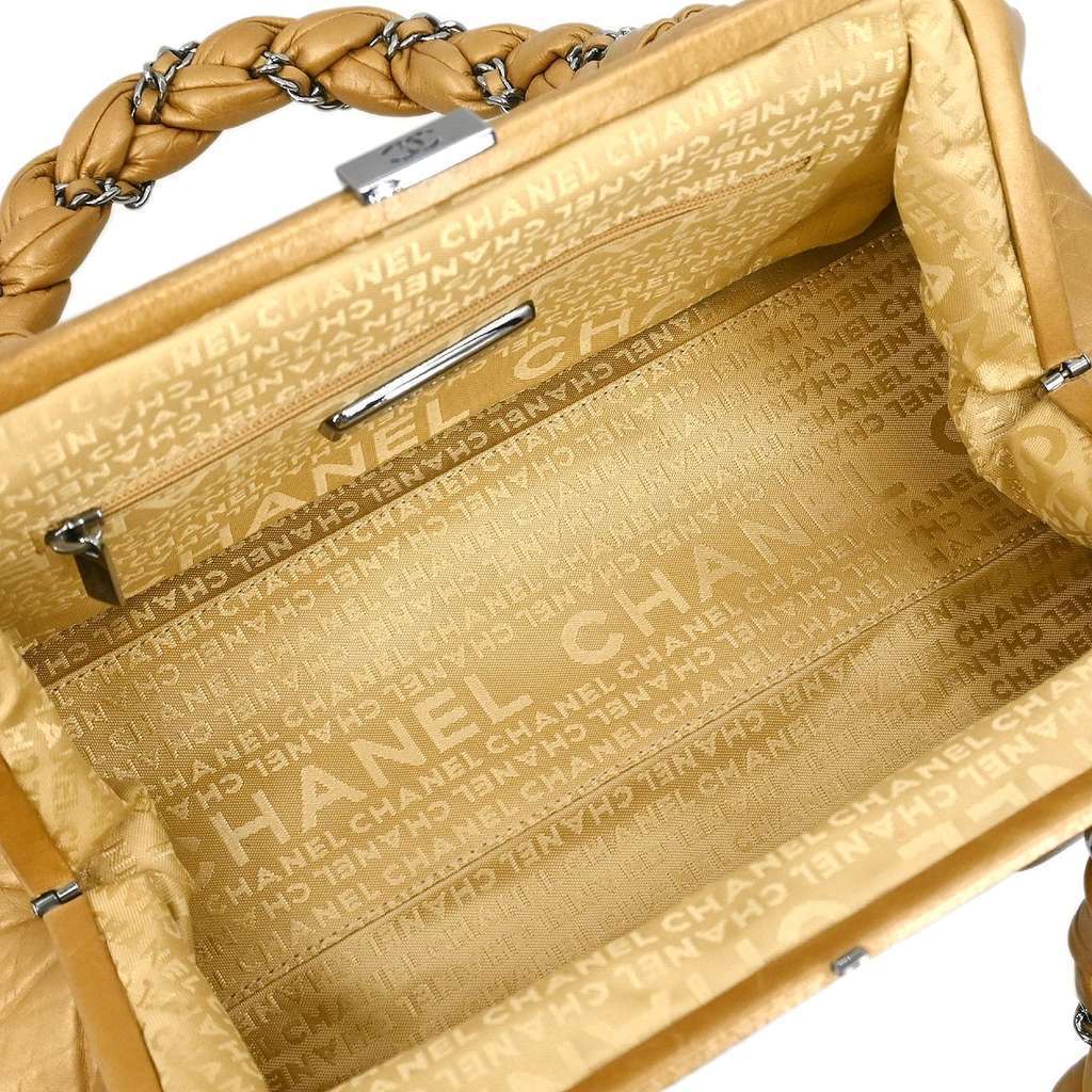 Chanel Lady Braid Frame Satchel Gold Leather Good condition - Model View