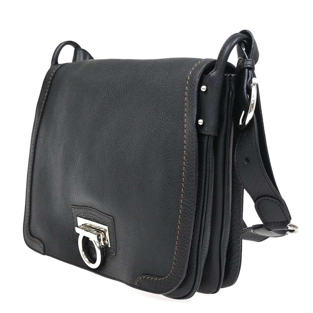 Salvatore Ferragamo Gancini Shoulder Bag Black Leather Good condition - Inside View