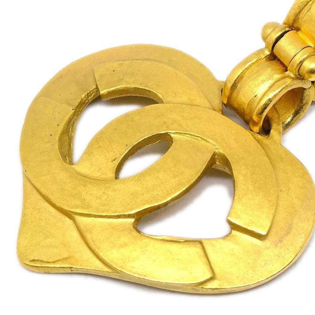 Chanel Vintage CC Heart Cut Out Drop Clip-On Earrings Gold Good condition - Back View