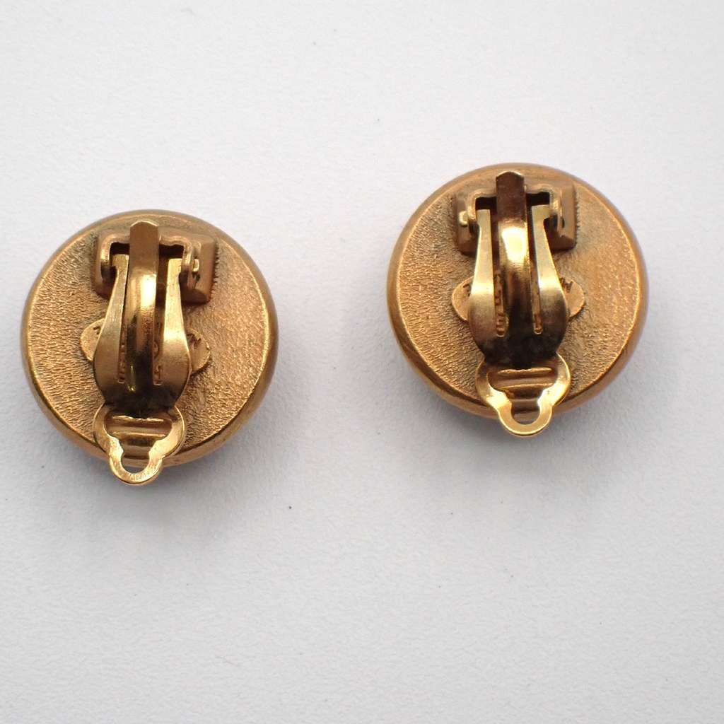 Chanel Vintage Logo Round Clip-On Earrings Black Good condition - Back View