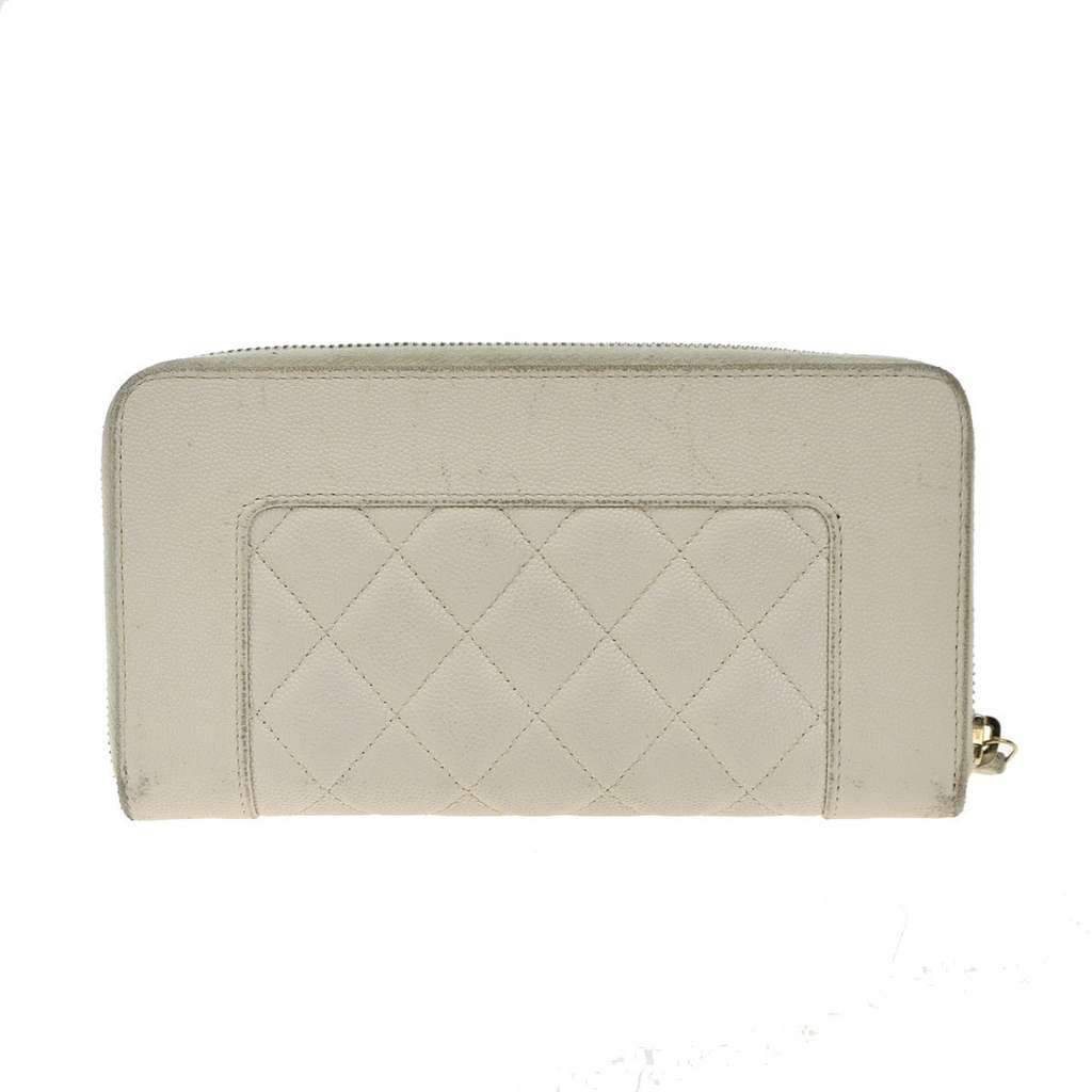 Chanel Mademoiselle Vintage Zip Around Wallet White Fair condition - Back View