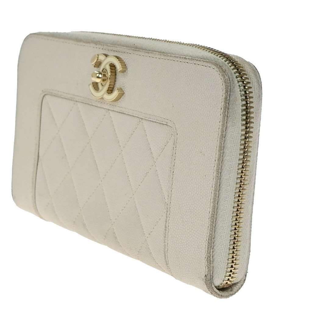 Chanel Mademoiselle Vintage Zip Around Wallet White Fair condition - Inside View