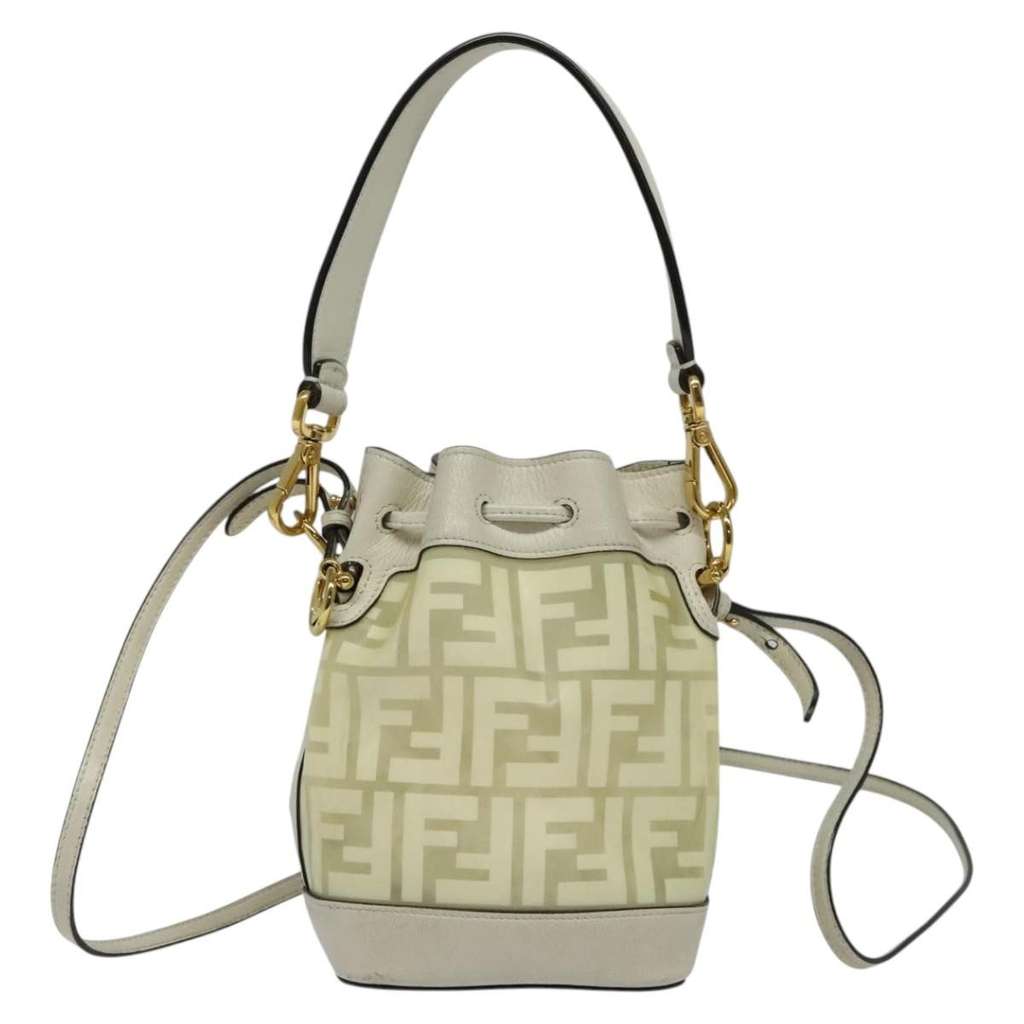 Fendi FF Logo Mon Tresor Bucket Bag White Canvas Good condition - Back View