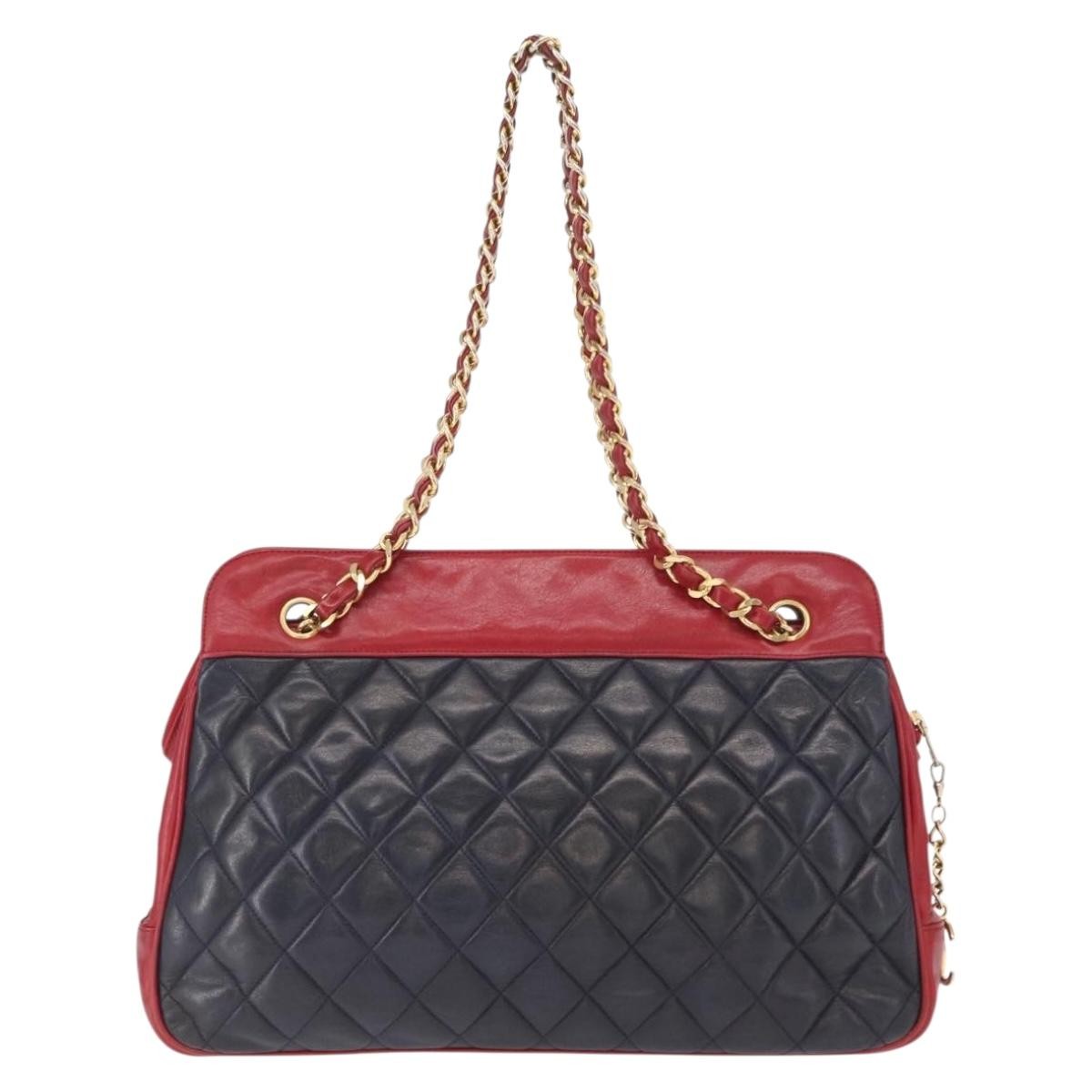 Chanel Chanel Bicolor Shoulder Bag Red/Navy Navy Leather Good condition - Back View