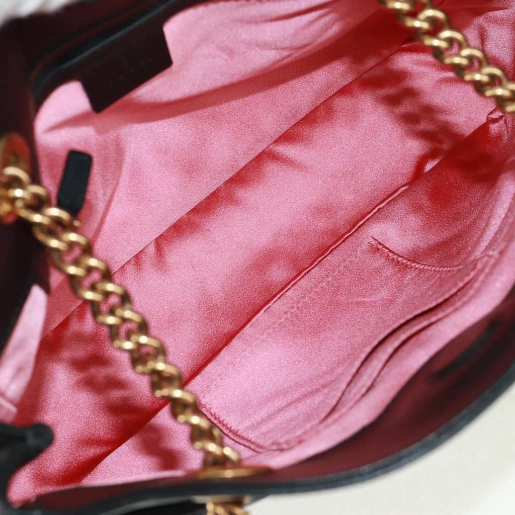 Gucci GG Marmont Chain Tote Black Leather Good condition - Box View