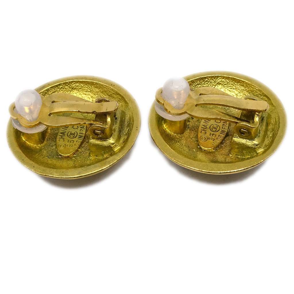 Chanel Vintage CC Round Button Clip-On Earrings Gold Good condition - Back View