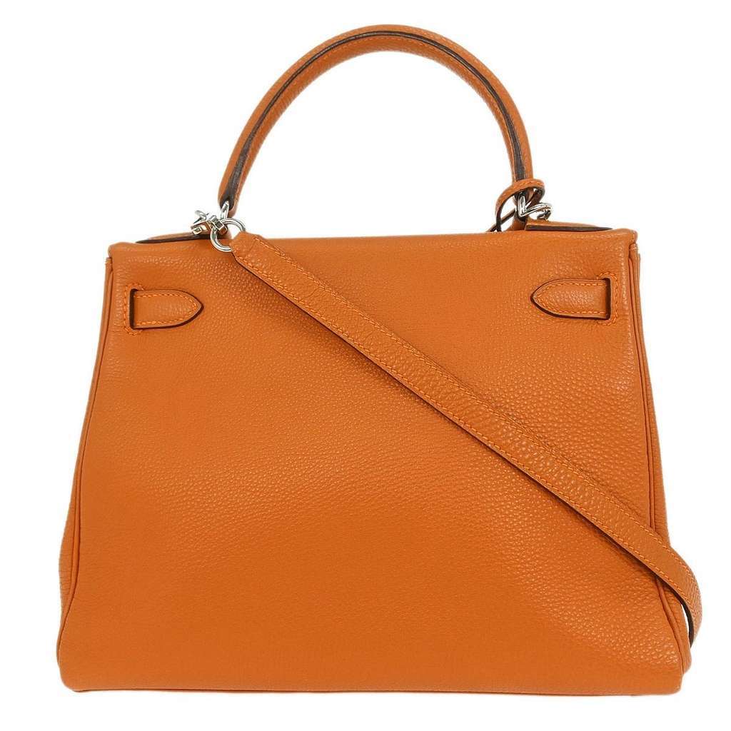 Hermès Kelly Handbag Orange Leather Good condition - Back View