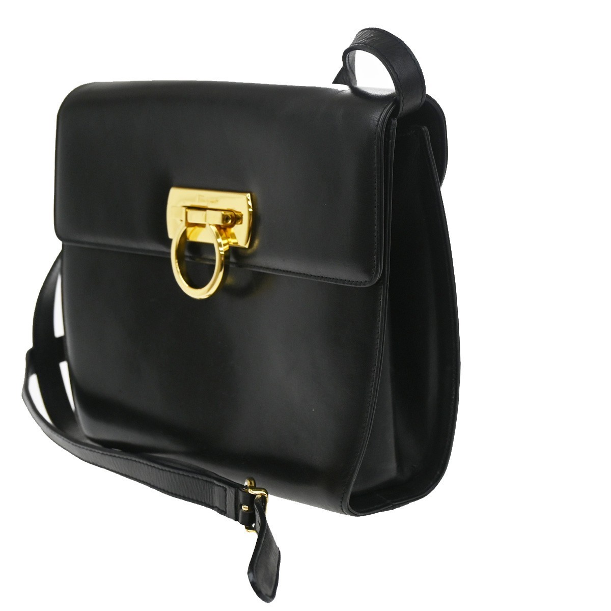 Salvatore Ferragamo Gancini Shoulder Bag Black Leather Good condition - Inside View