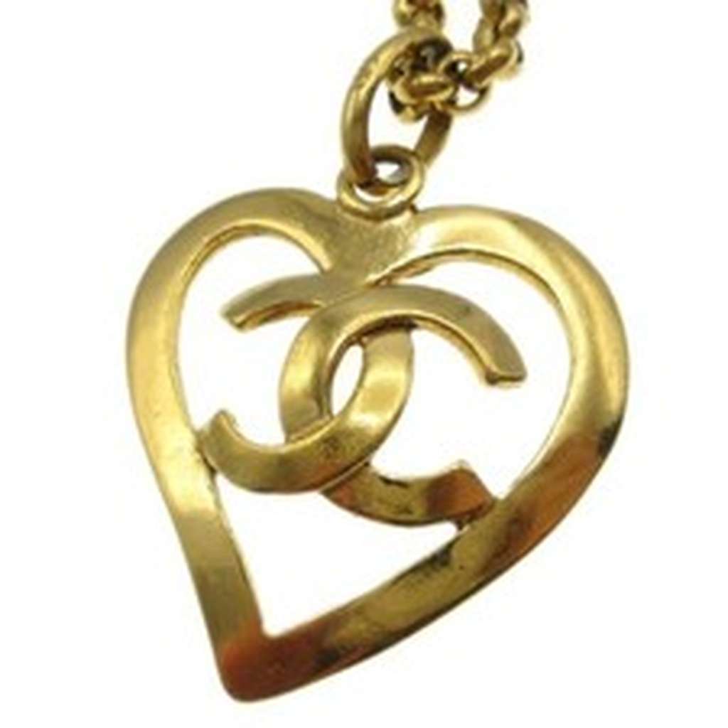 Chanel CC Heart Pendant Necklace Gold Good condition - Back View