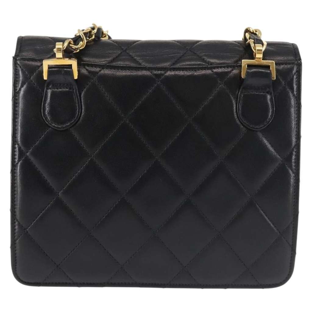 Chanel Vintage Square Flap Shoulder Bag Black Leather Good condition - Back View