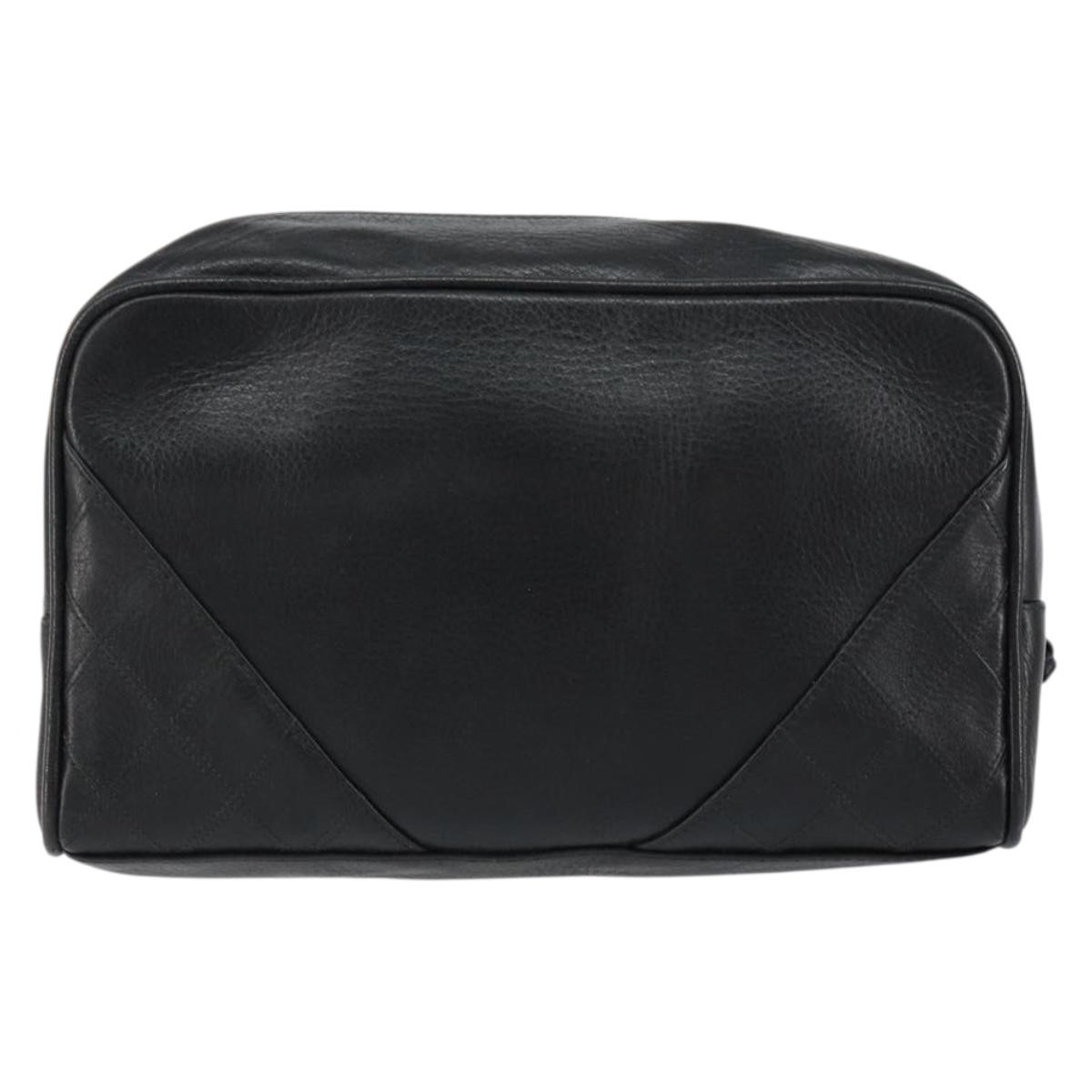 Chanel Vintage Toiletry Pouch Black Leather Good condition - Back View