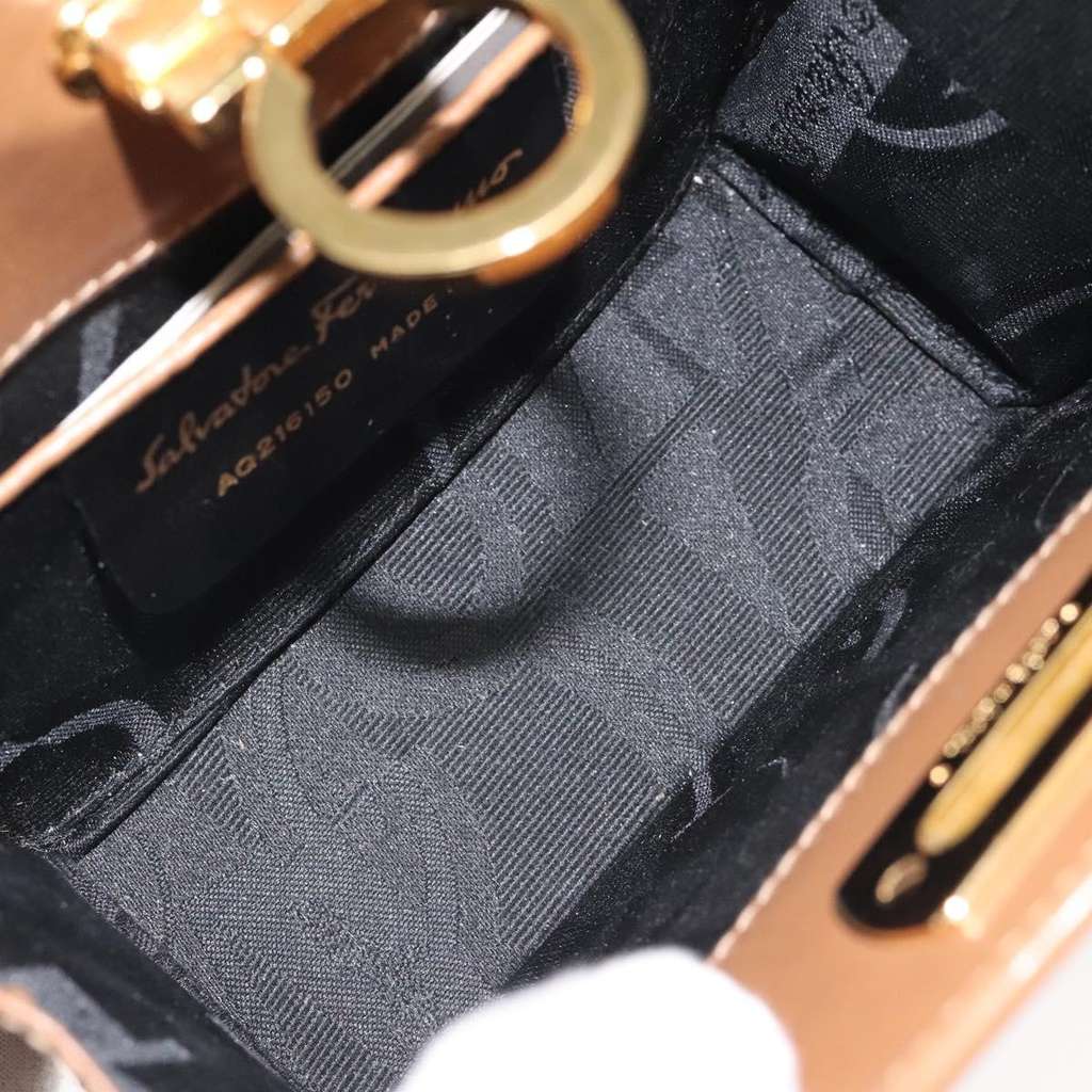 Salvatore Ferragamo Vintage Gancini Chain Shoulder Bag Brown Leather Good condition - Box View