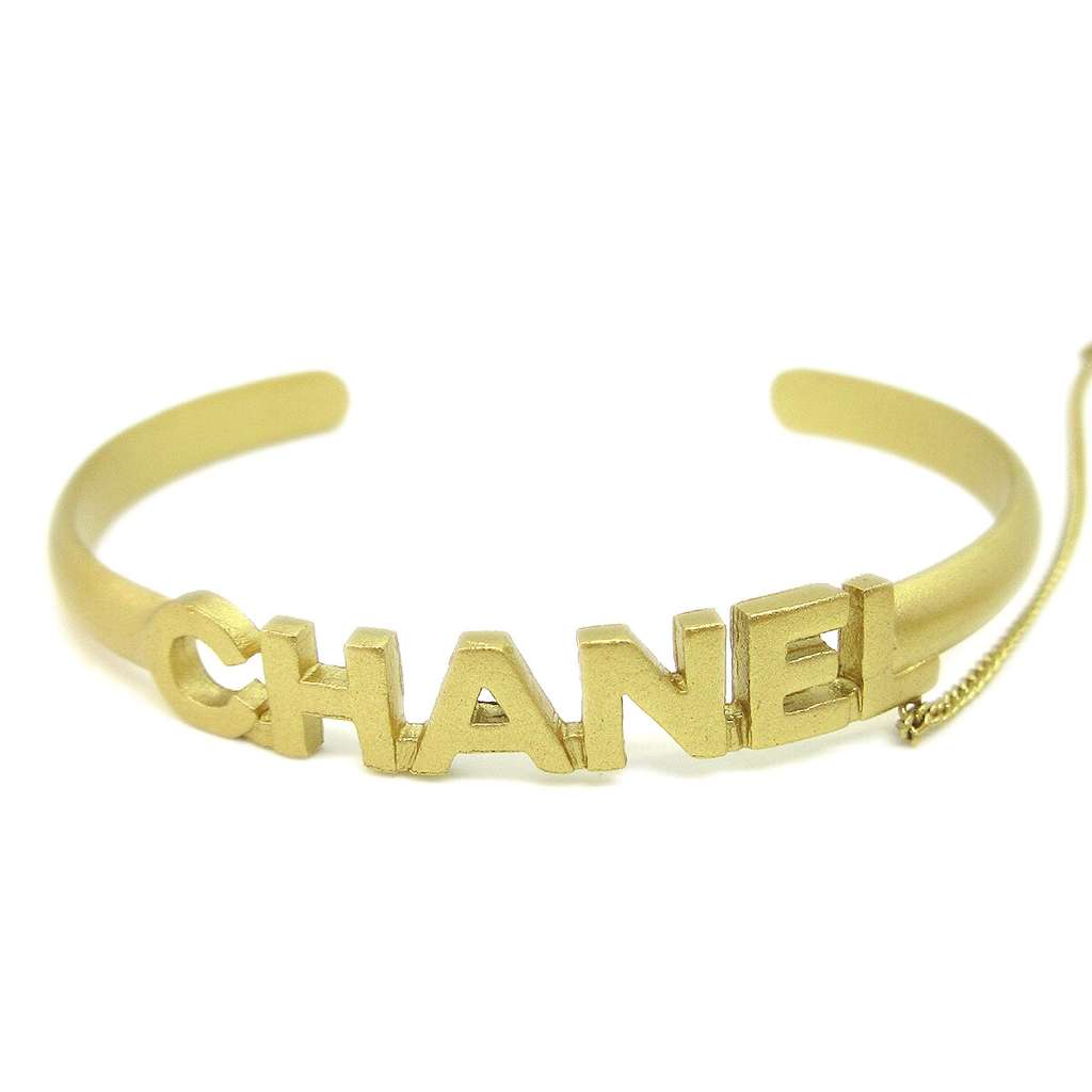 Chanel Logo Bangle with Chain Attached CC Ring Gold Good condition - Back View
