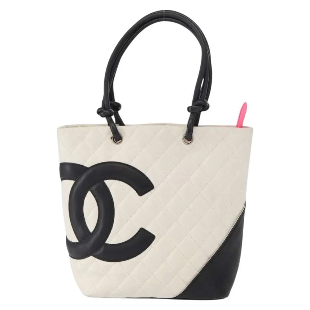 Chanel Cambon Tote White Leather Good - Front View