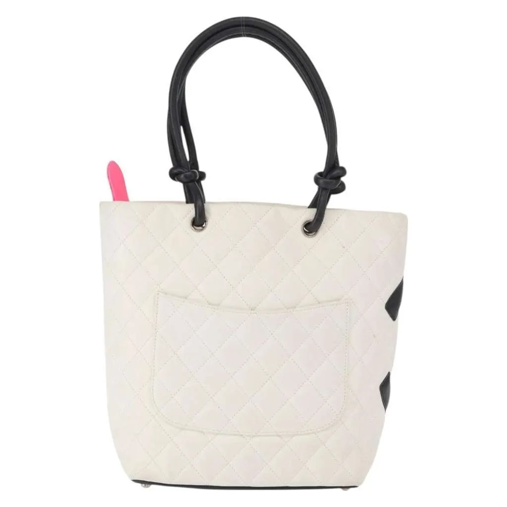 Chanel Cambon Tote White Leather Good - Back View