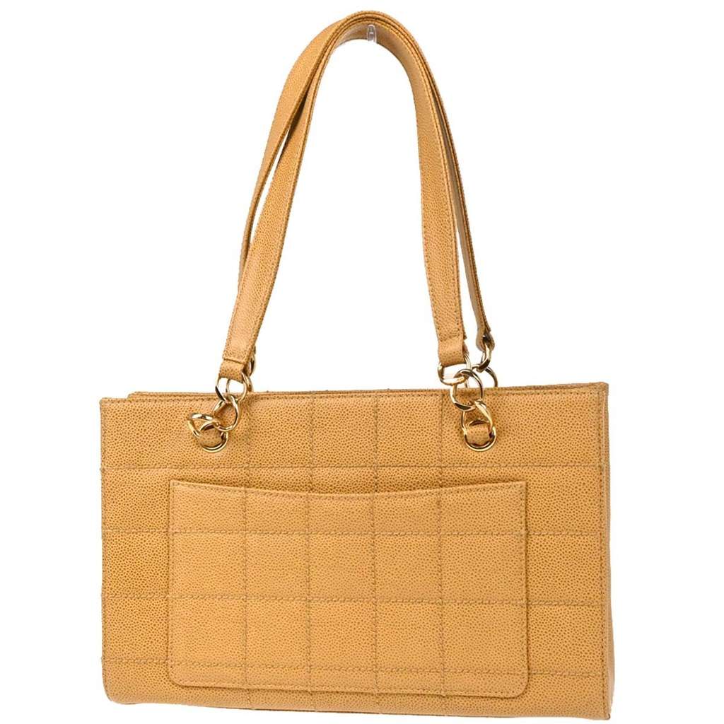 Chanel Vintage Chocolate Bar Open Tote Beige Leather Good condition - Back View