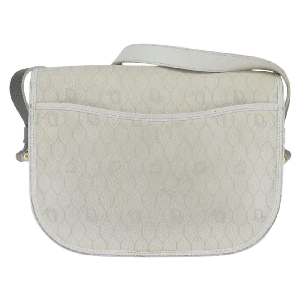 Christian Dior Vintage Honeycomb Flap Crossbody Bag White Canvas Good condition - Back View