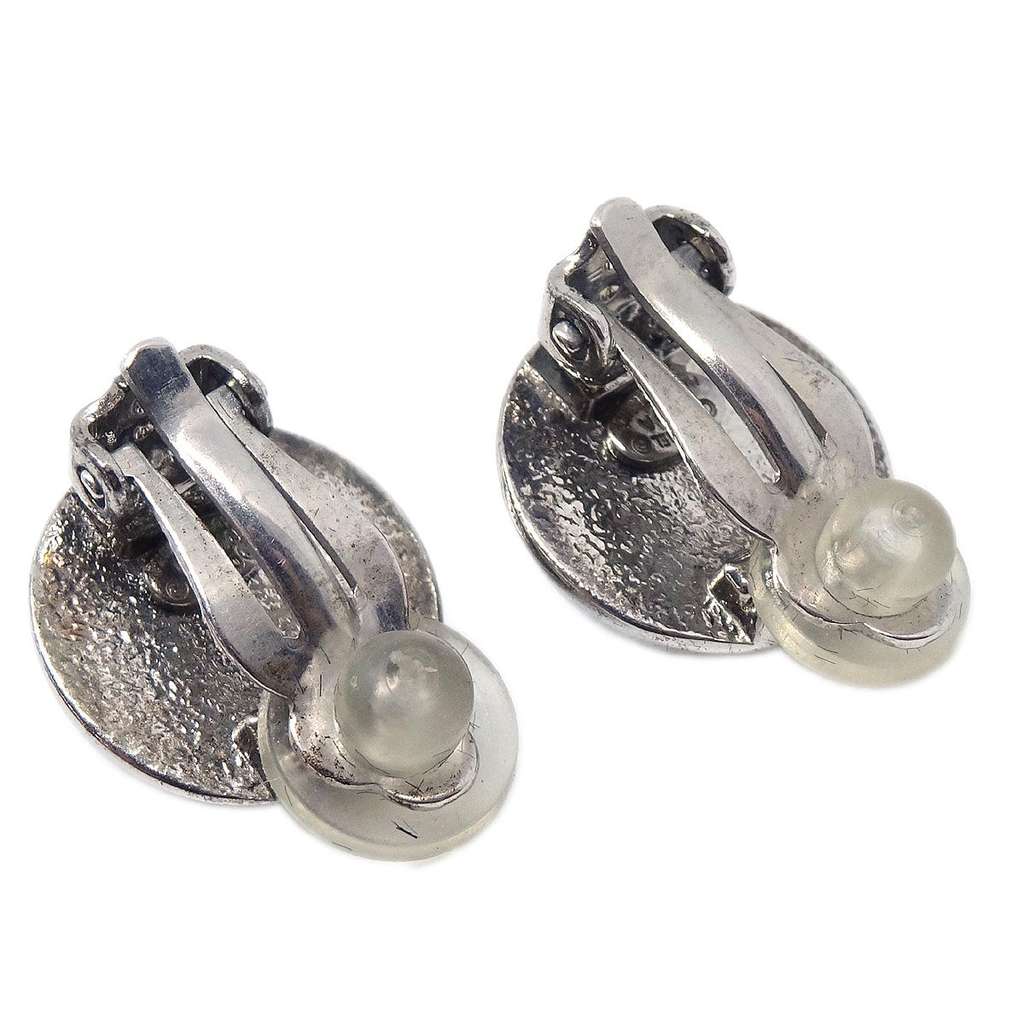 Chanel Vintage CC Round Clip-On Earrings Silver Good condition - Back View