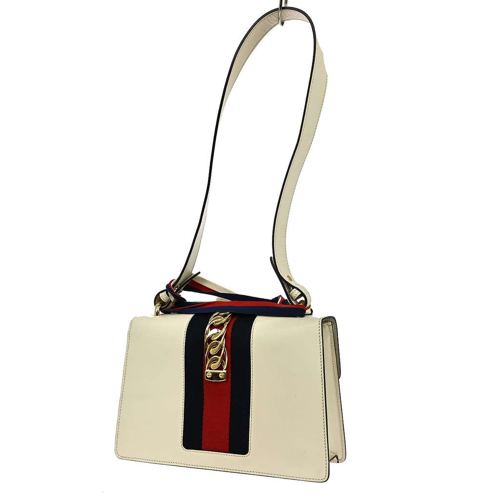 Gucci Sylvie Shoulder Bag White Leather Good condition - Back View
