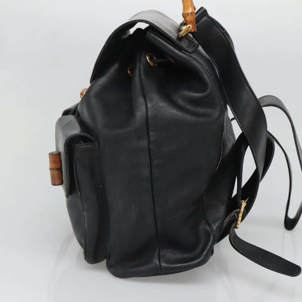 Gucci Vintage Bamboo Backpack Black Leather Good condition - Model View