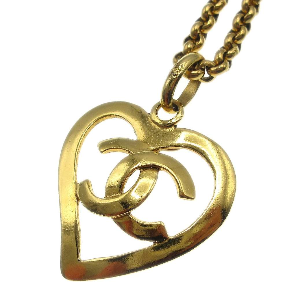Chanel CC Heart Pendant Necklace Gold Good condition - Back View