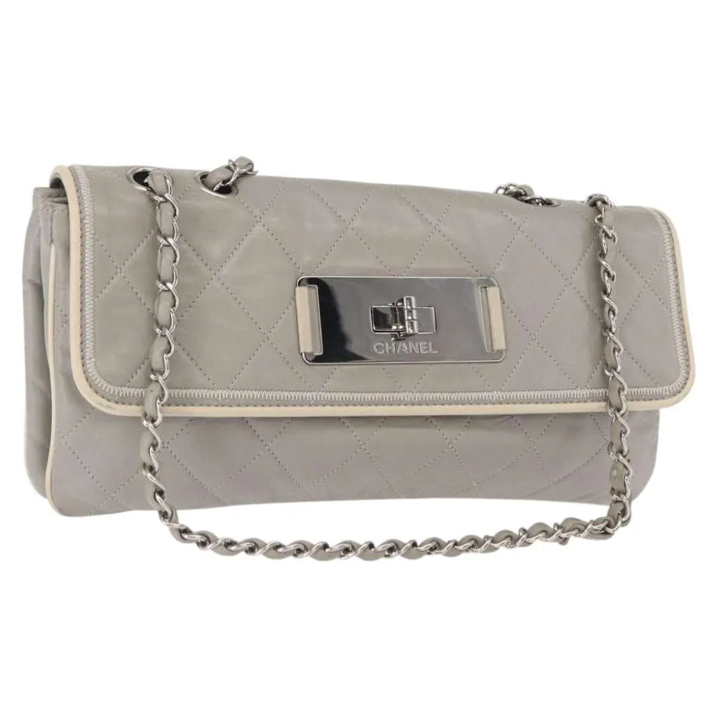 Chanel Mademoiselle Lock Flap Bag Grey Leather Good - Front View