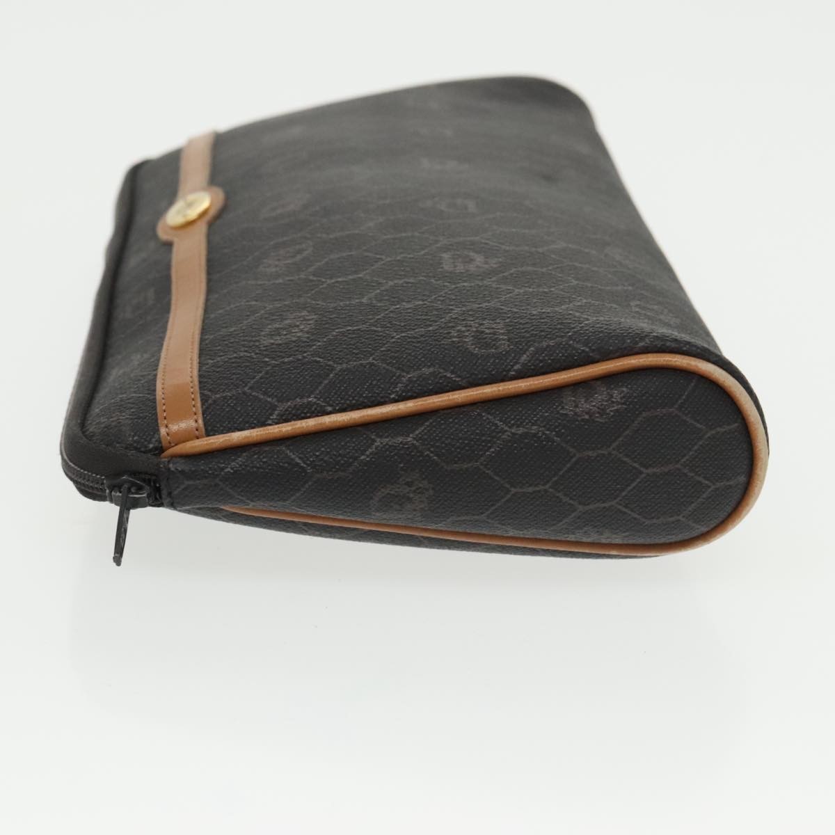 Christian Dior Vintage Honeycomb Zip Pouch Black Canvas Good condition - Model View