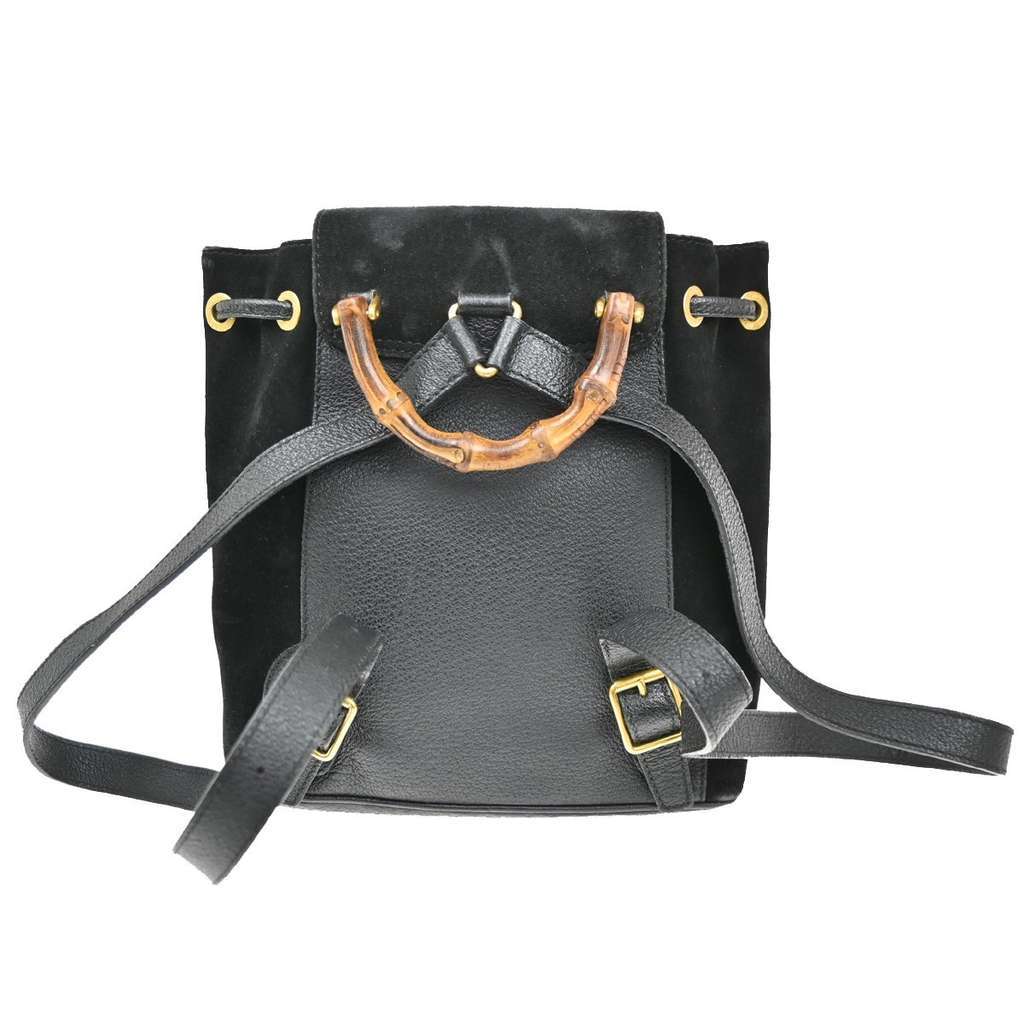 Gucci Vintage Bamboo Backpack Black Suede Fair condition - Back View