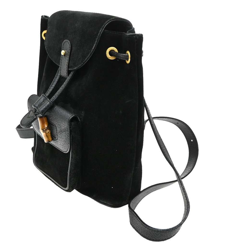 Gucci Vintage Bamboo Backpack Black Suede Fair condition - Inside View