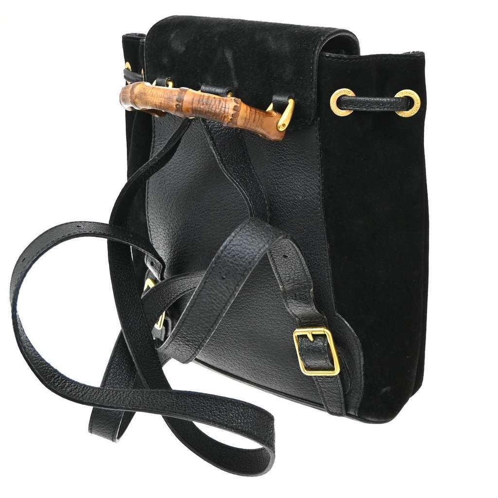 Gucci Vintage Bamboo Backpack Black Suede Fair condition - Model View
