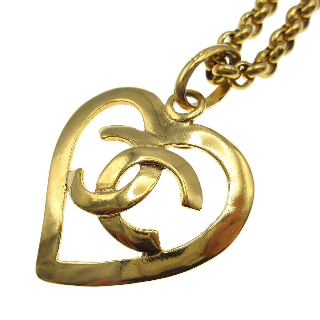 Chanel CC Heart Pendant Necklace Gold Good condition - Back View
