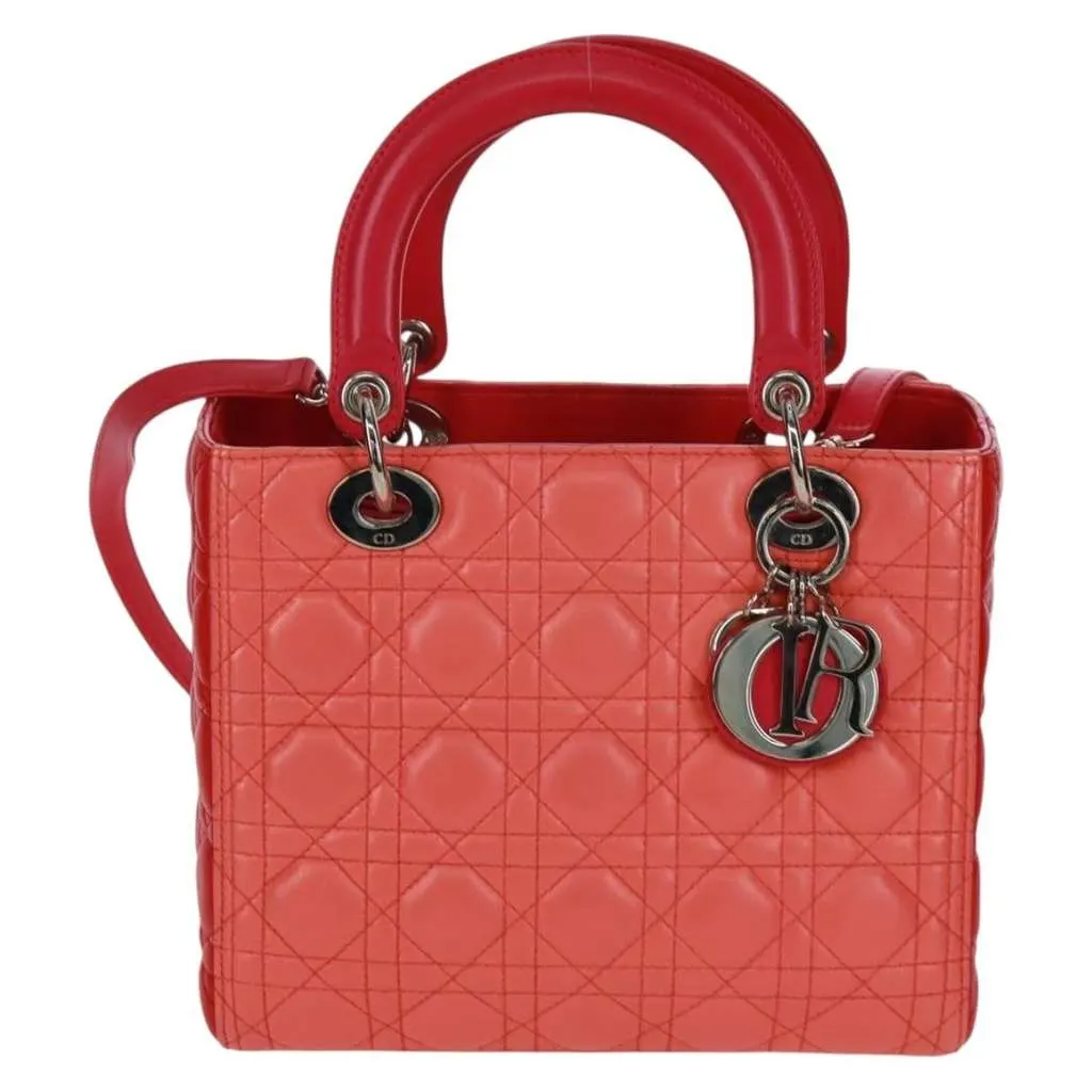 Dior Lady Dior Bag Orange Leather Very good - Front View