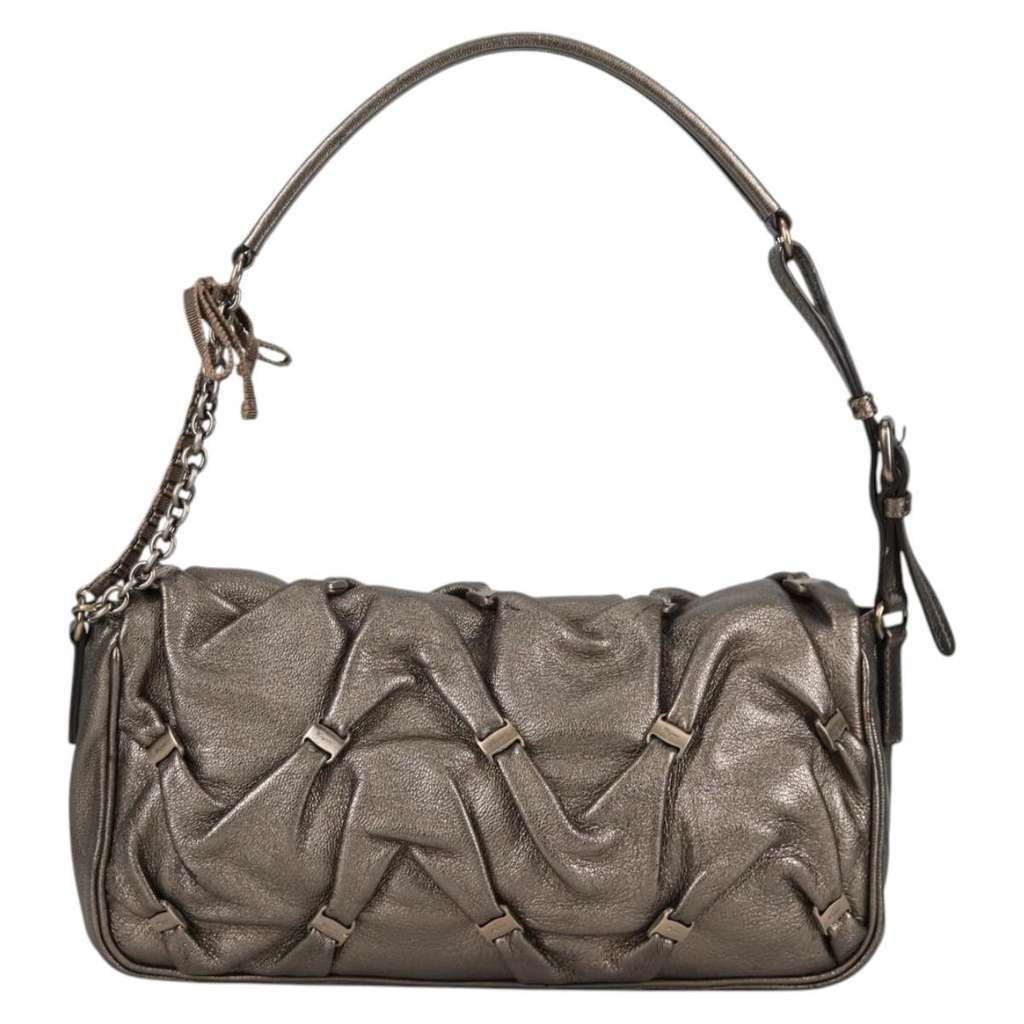 Salvatore Ferragamo Vala Shoulder Bag Silver Leather Good condition - Back View