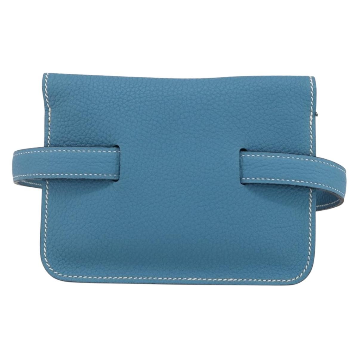 Hermès Pochette Green Waist Bag Blue Leather Good condition - Back View