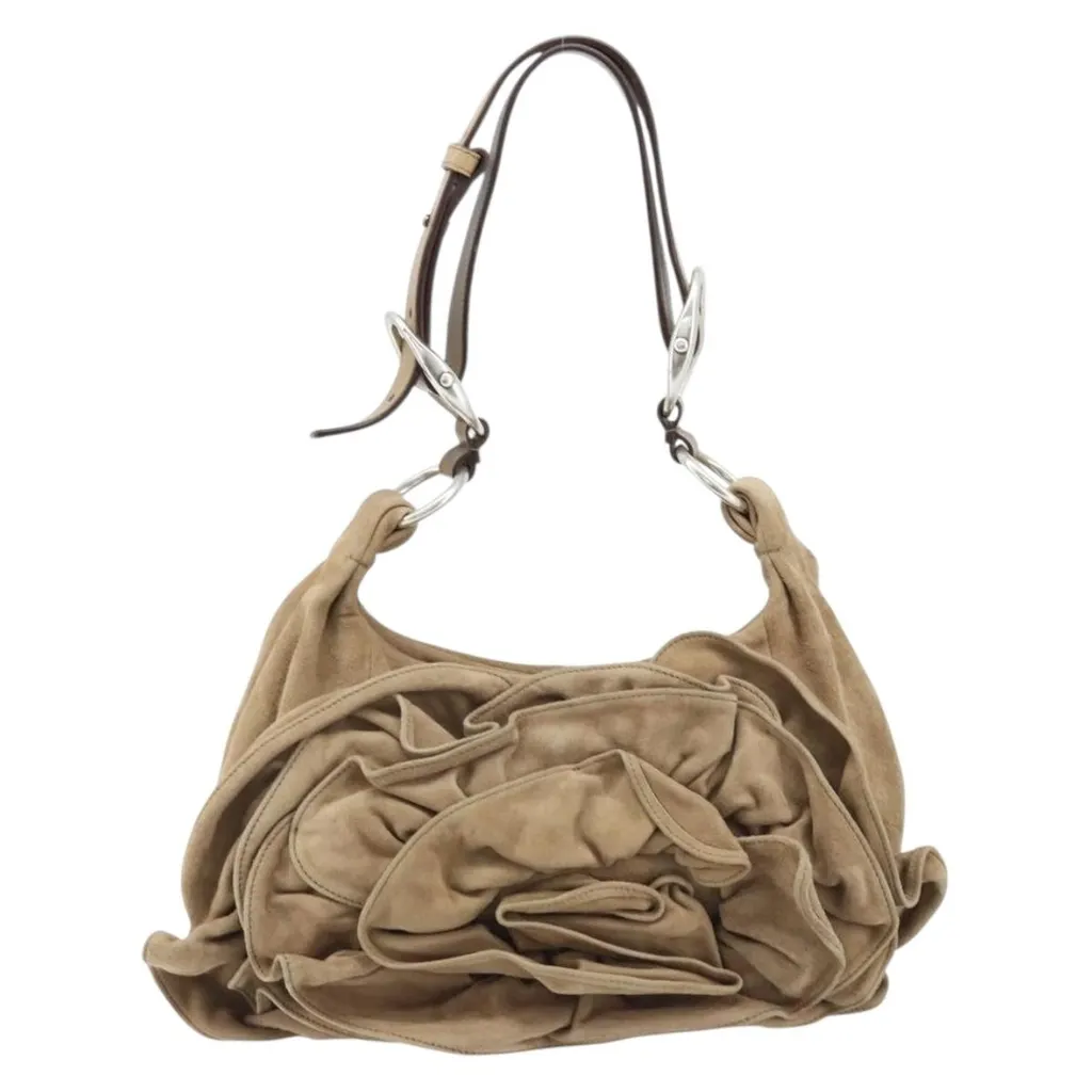 Saint Laurent Vintage Shoulder Bag Beige Suede Good - Front View
