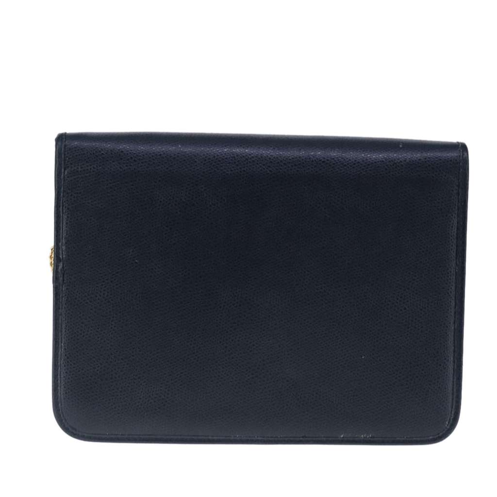 Christian Dior Vintage CD Chain Flap Shoulder Bag Navy Leather Good condition - Back View