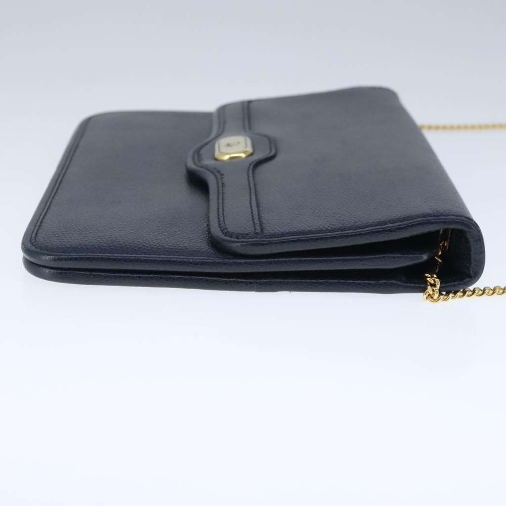 Christian Dior Vintage CD Chain Flap Shoulder Bag Navy Leather Good condition - Model View