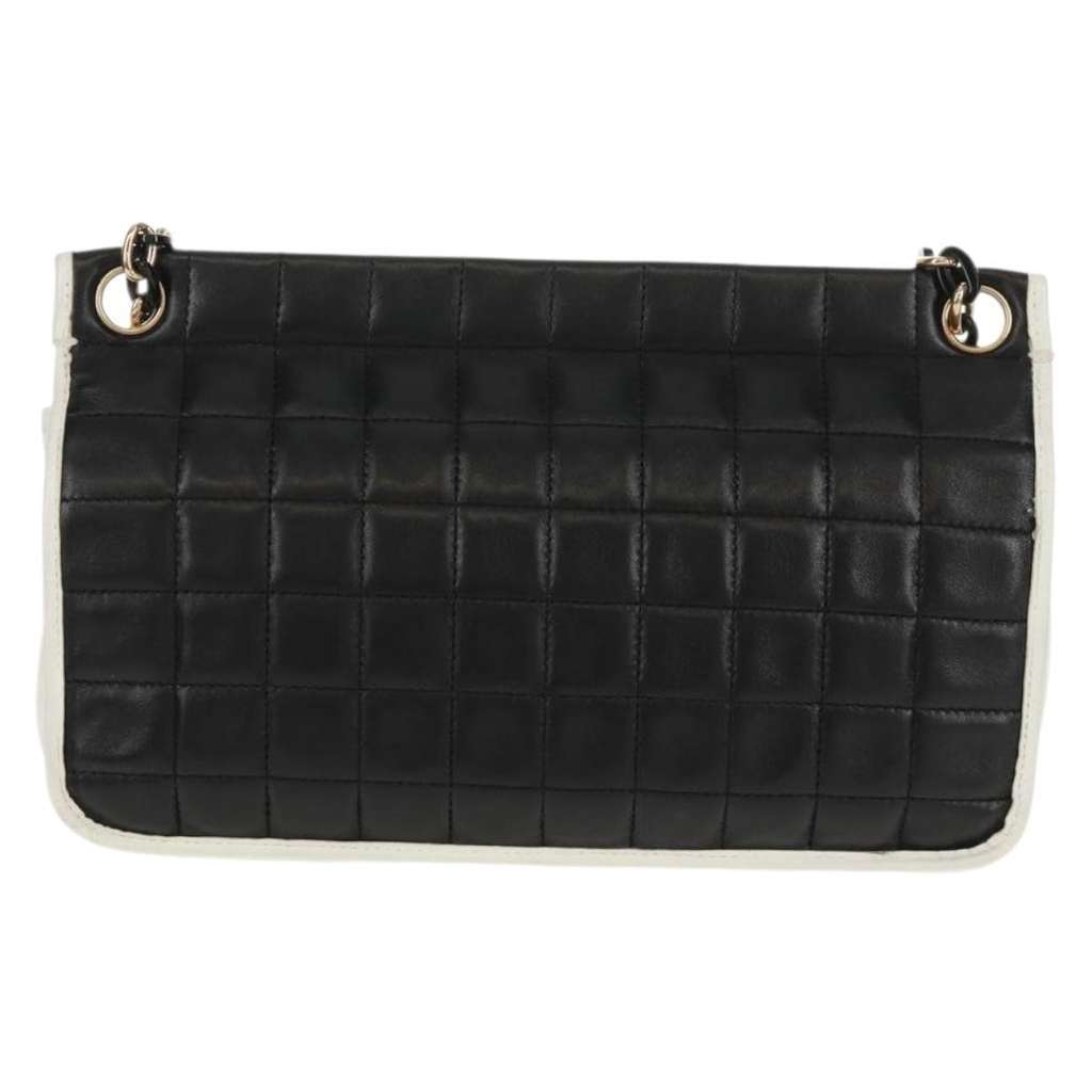 Chanel Chocolate Bar Mademoiselle Shoulder Bag Black Leather Good condition - Back View