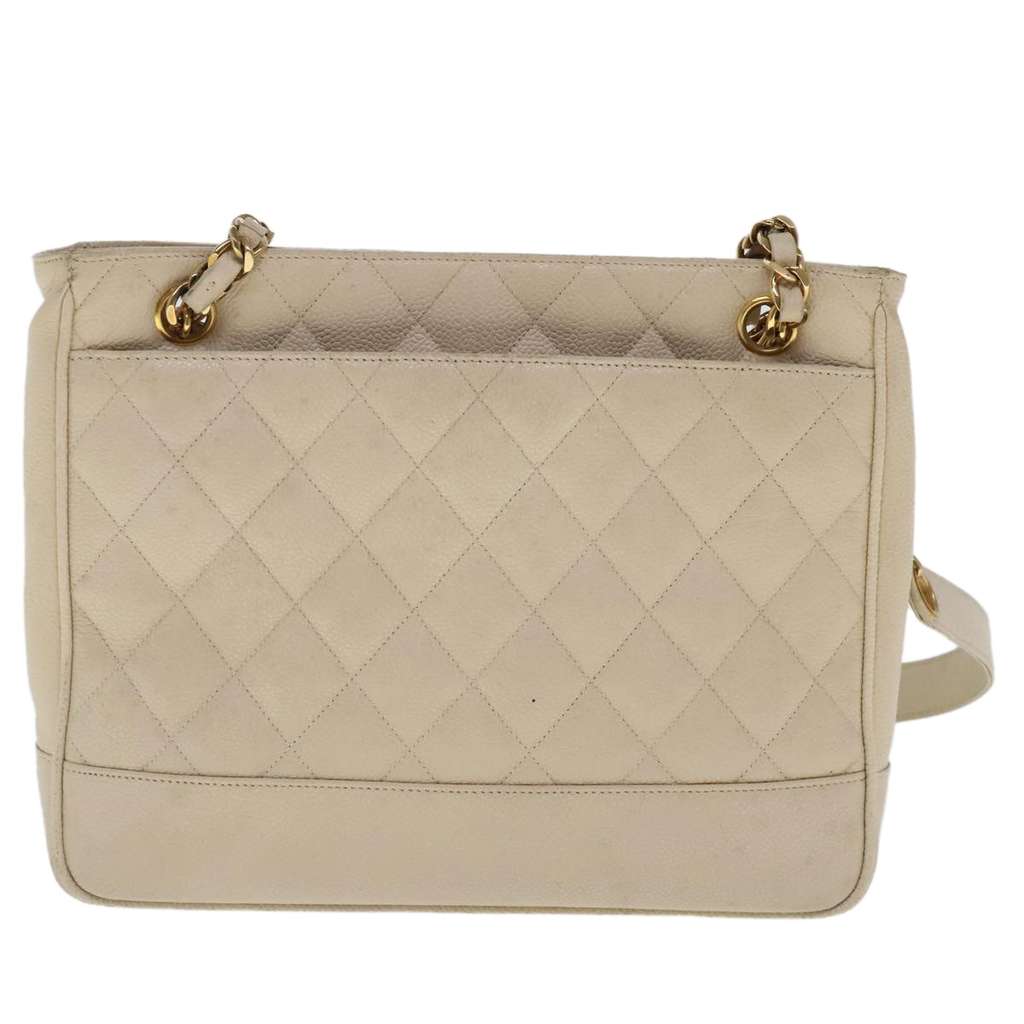 Chanel Vintage Slit Pocket Shoulder Bag Beige Leather Good condition - Back View