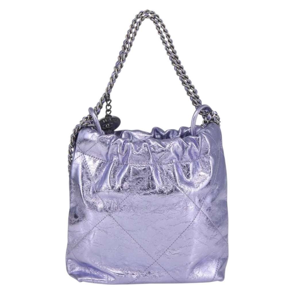 Chanel 22 Chain Hobo Purple Leather Good condition - Back View