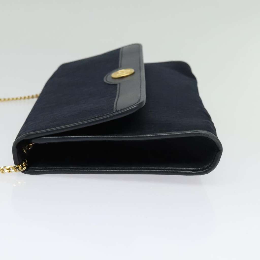 Christian Dior Vintage Chain Flap Shoulder Bag Navy Canvas Good condition - Inside View