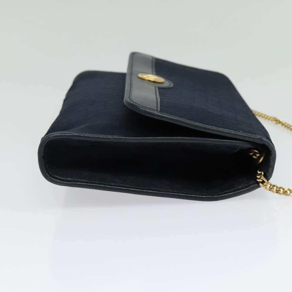 Christian Dior Vintage Chain Flap Shoulder Bag Navy Canvas Good condition - Model View