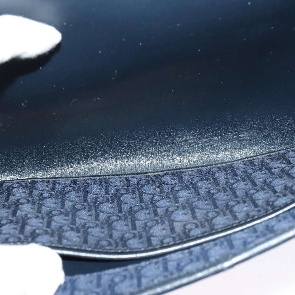 Christian Dior Vintage Chain Flap Shoulder Bag Navy Canvas Good condition - Box View