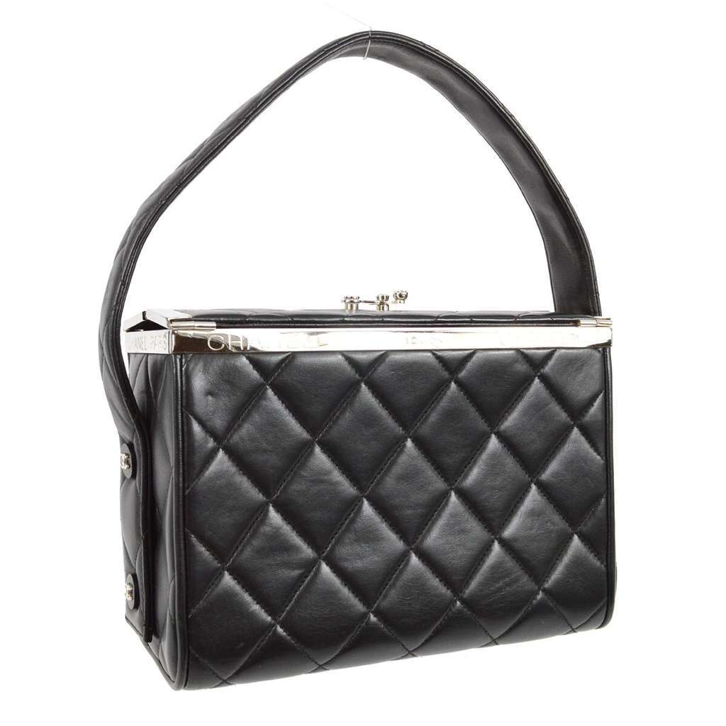 Chanel Vintage Metal Box Bag Black Leather Good condition - Back View