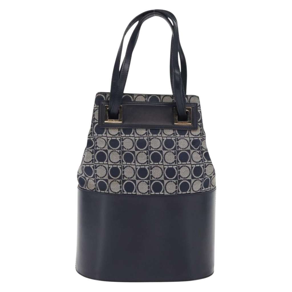 Salvatore Ferragamo Gancini Shoulder Bag Navy Canvas Good condition - Back View